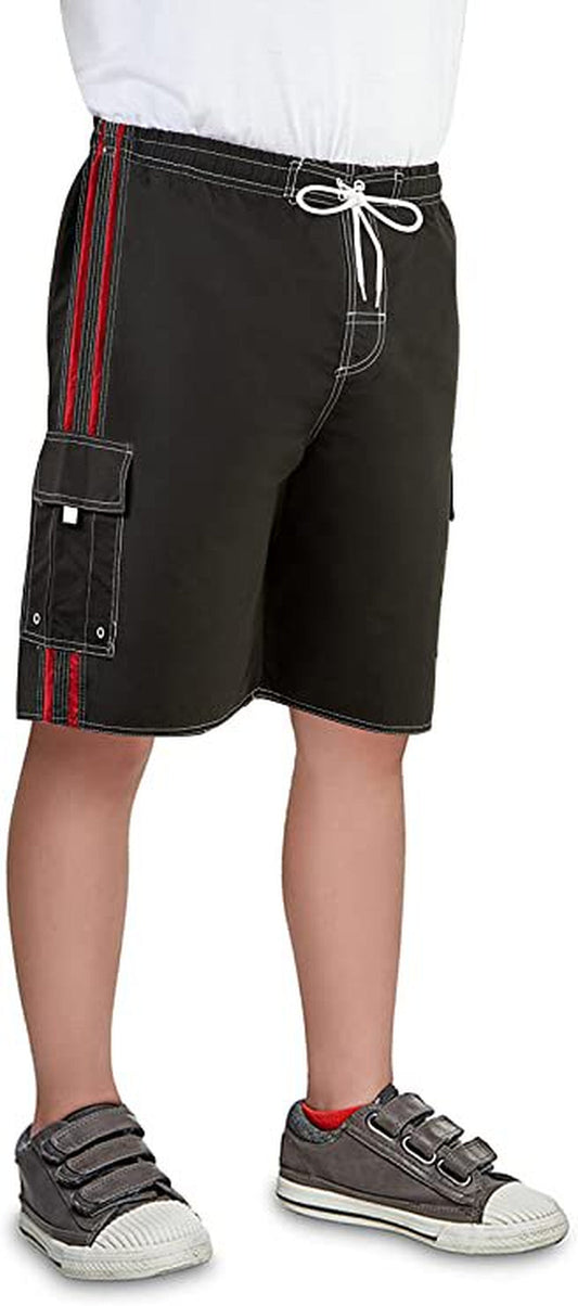 North 15 Big Boy'S Quick Dry Beach Swim Trunks Shorts with Cargo Pokcets-5104B-Blk/Red-14-16
