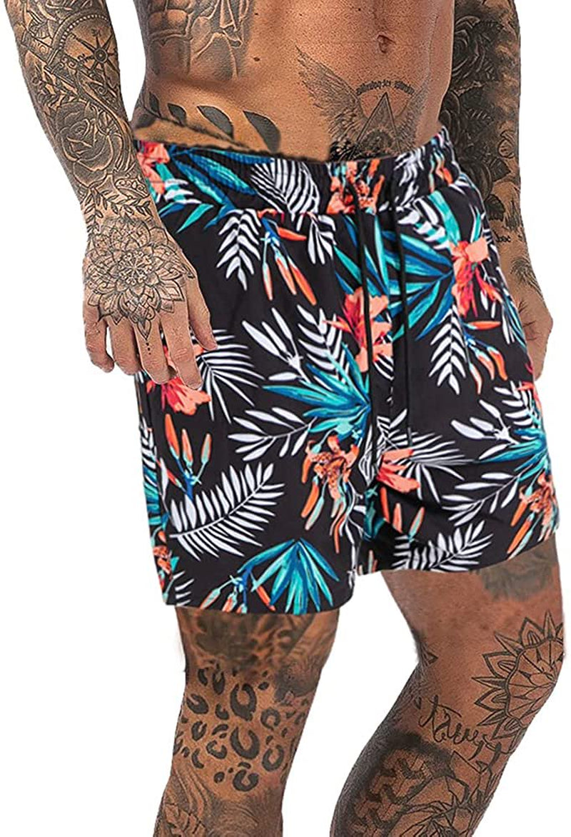 GINGTTO Men'S Quick Dry Swim Shorts Knee Stretch Slim Shorts with Pockets