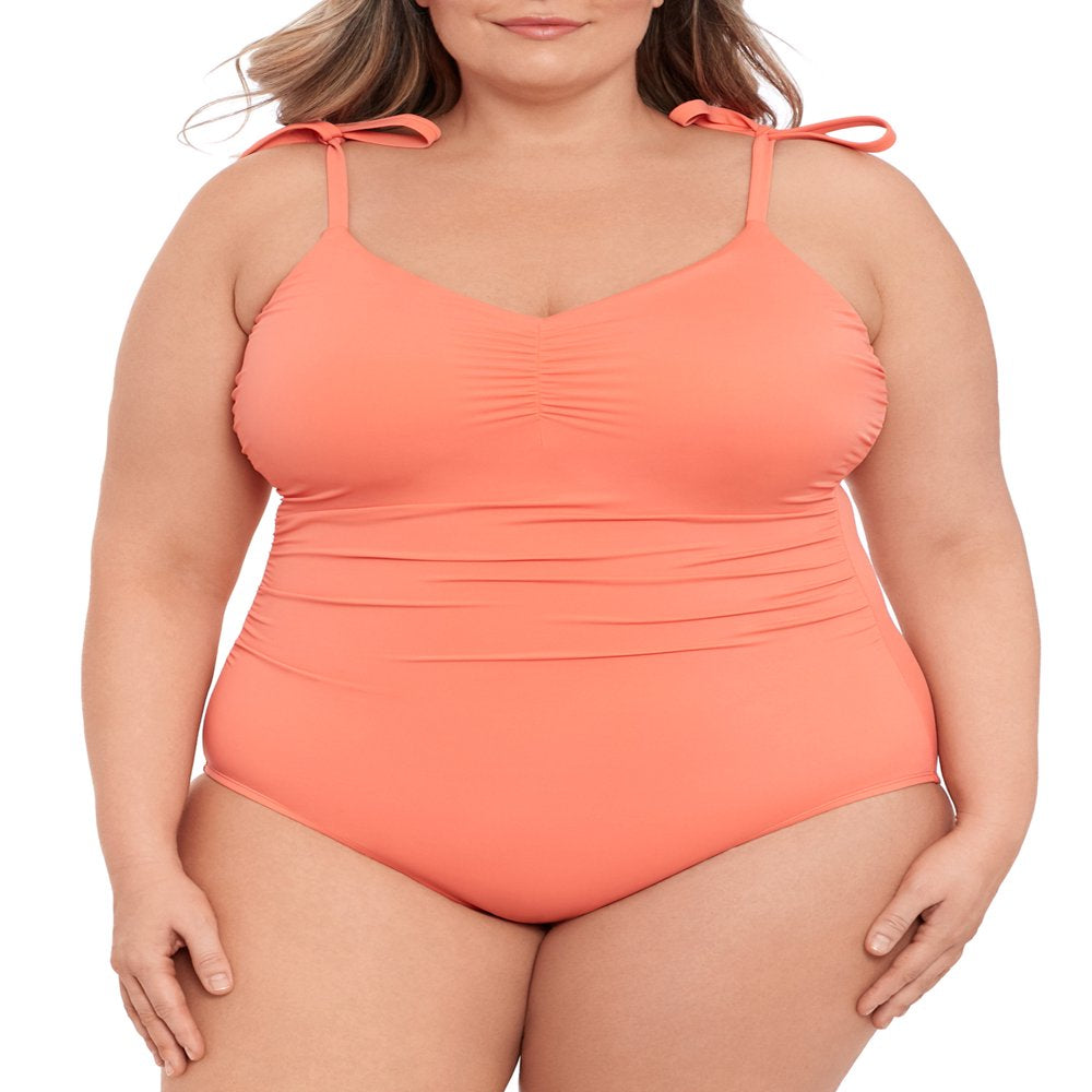 Time and Tru Women’S and plus One Piece Tie Shoulder Swimsuit