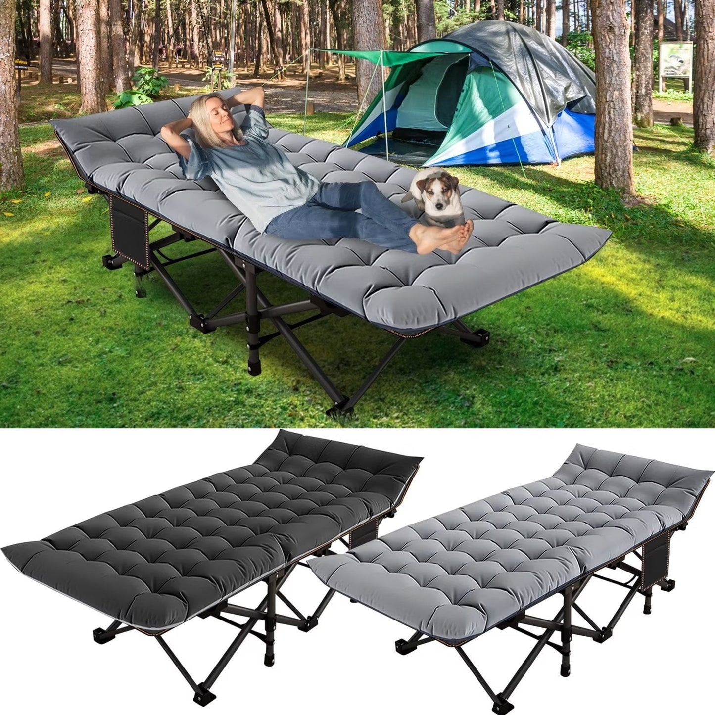 Lilypelle 2 Pack Folding Camping Cot, Double Layer Oxford Strong Heavy Duty Sleeping Cots with Carry Bag, Portable Travel Camp Cots for Home/Office Nap and Beach Vacation