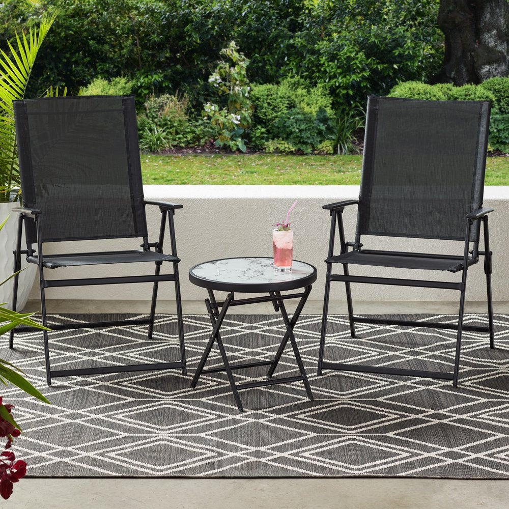Mainstays Greyson 18” round Glass-Top Folding Side Table, Blue Medallion