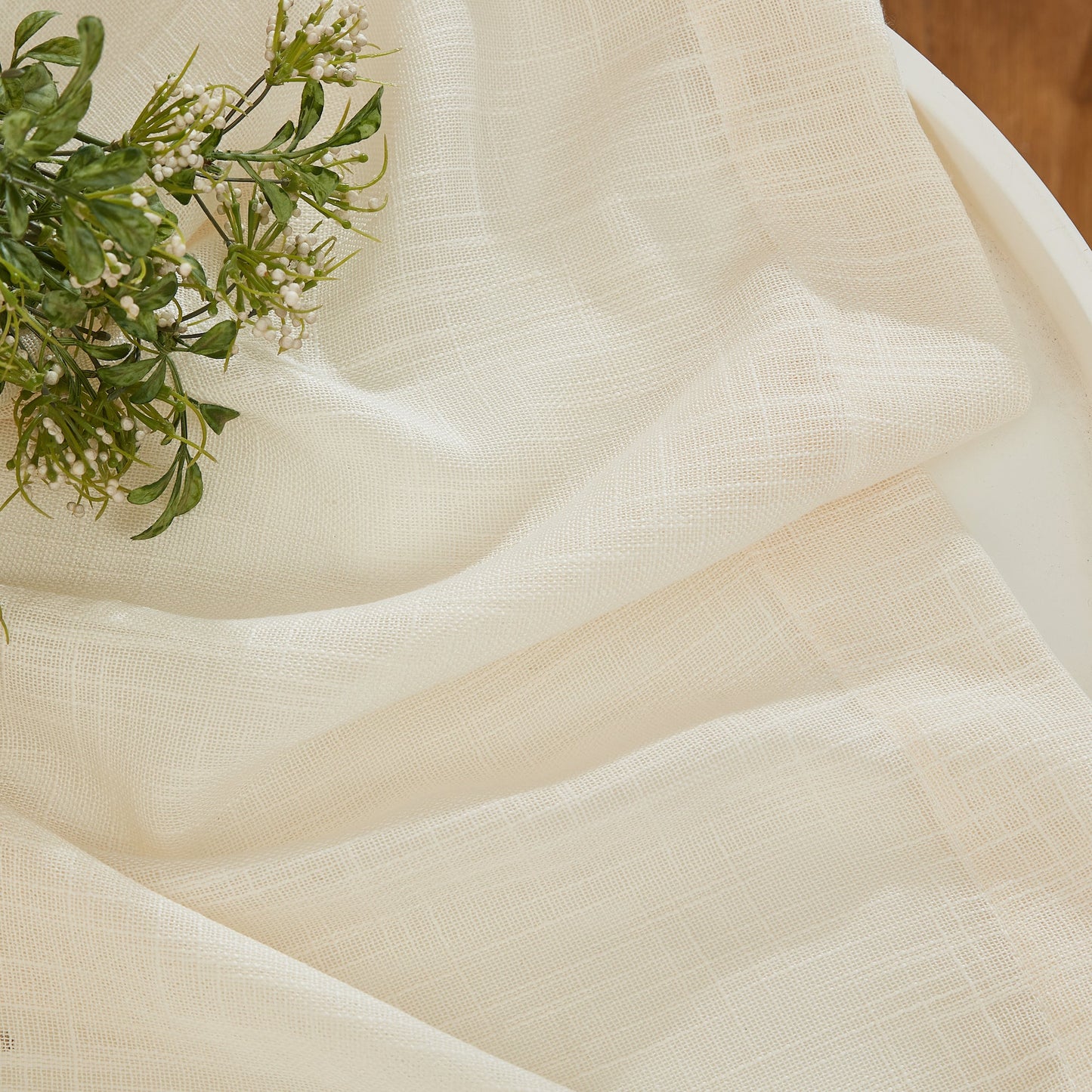 Linda Faux Linen Textured Sheer Rod Pocket Curtain Panels