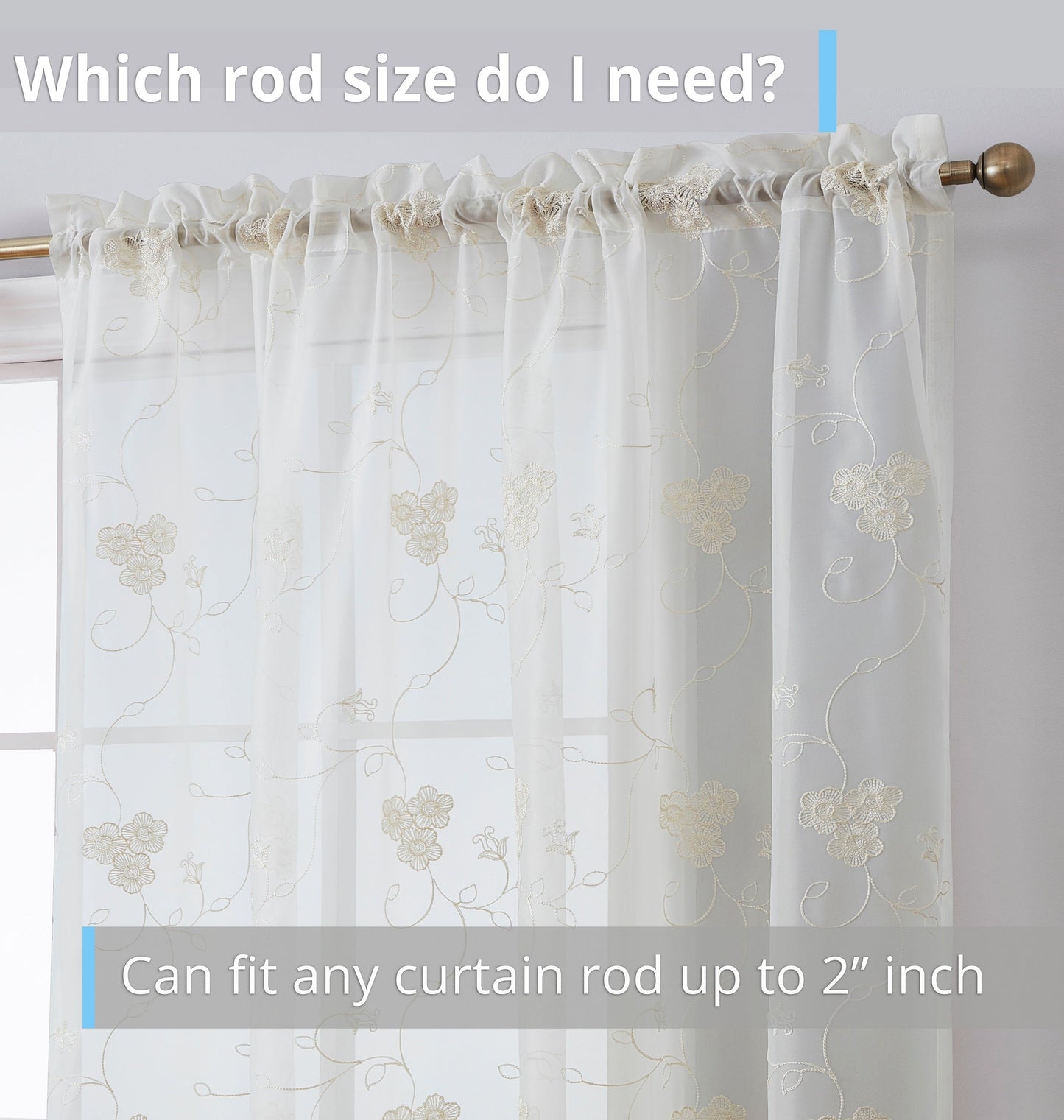 Allegra Floral Embroidered Rod Pocket Sheer Curtain Panels