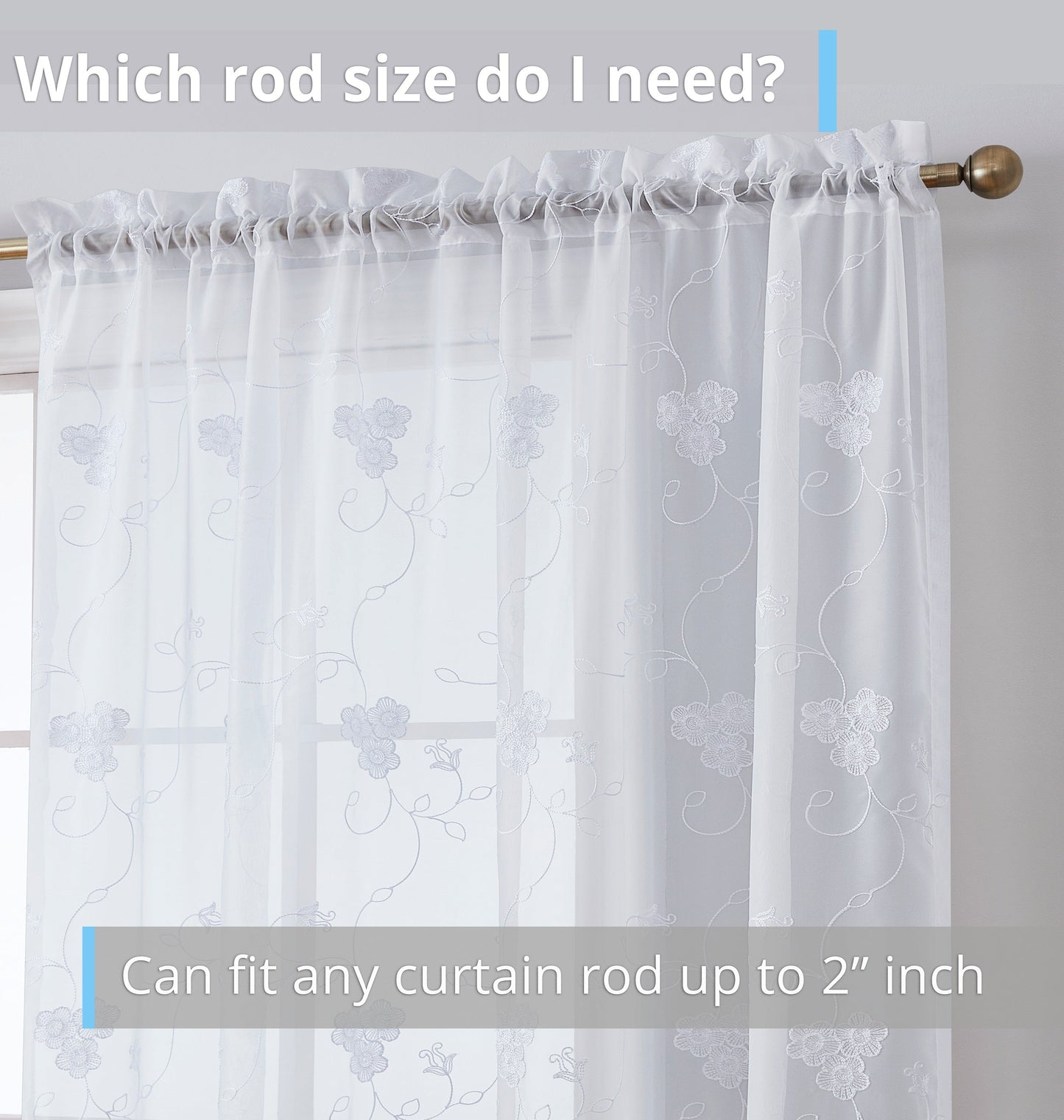 Allegra Floral Embroidered Rod Pocket Sheer Curtain Panels