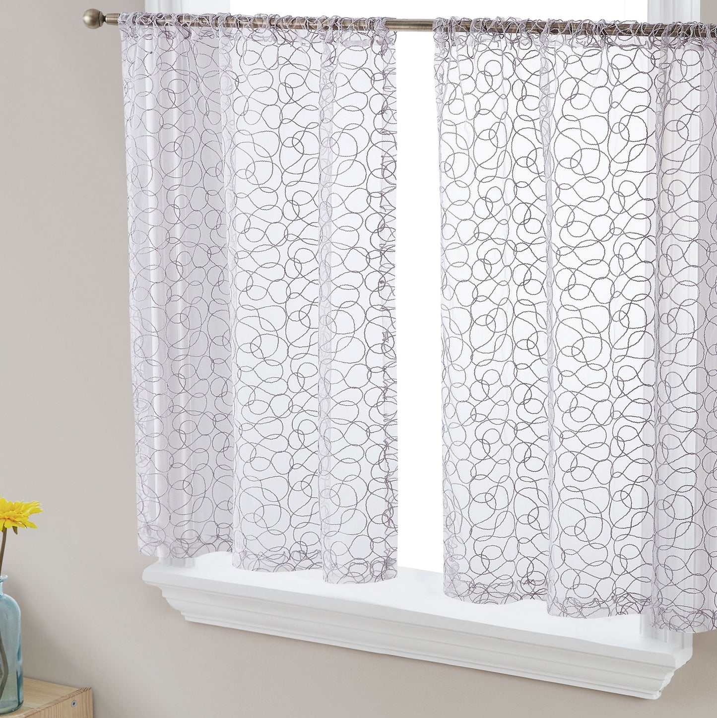 Audrey Embroidered Rod Pocket Curtain Tiers and Valances