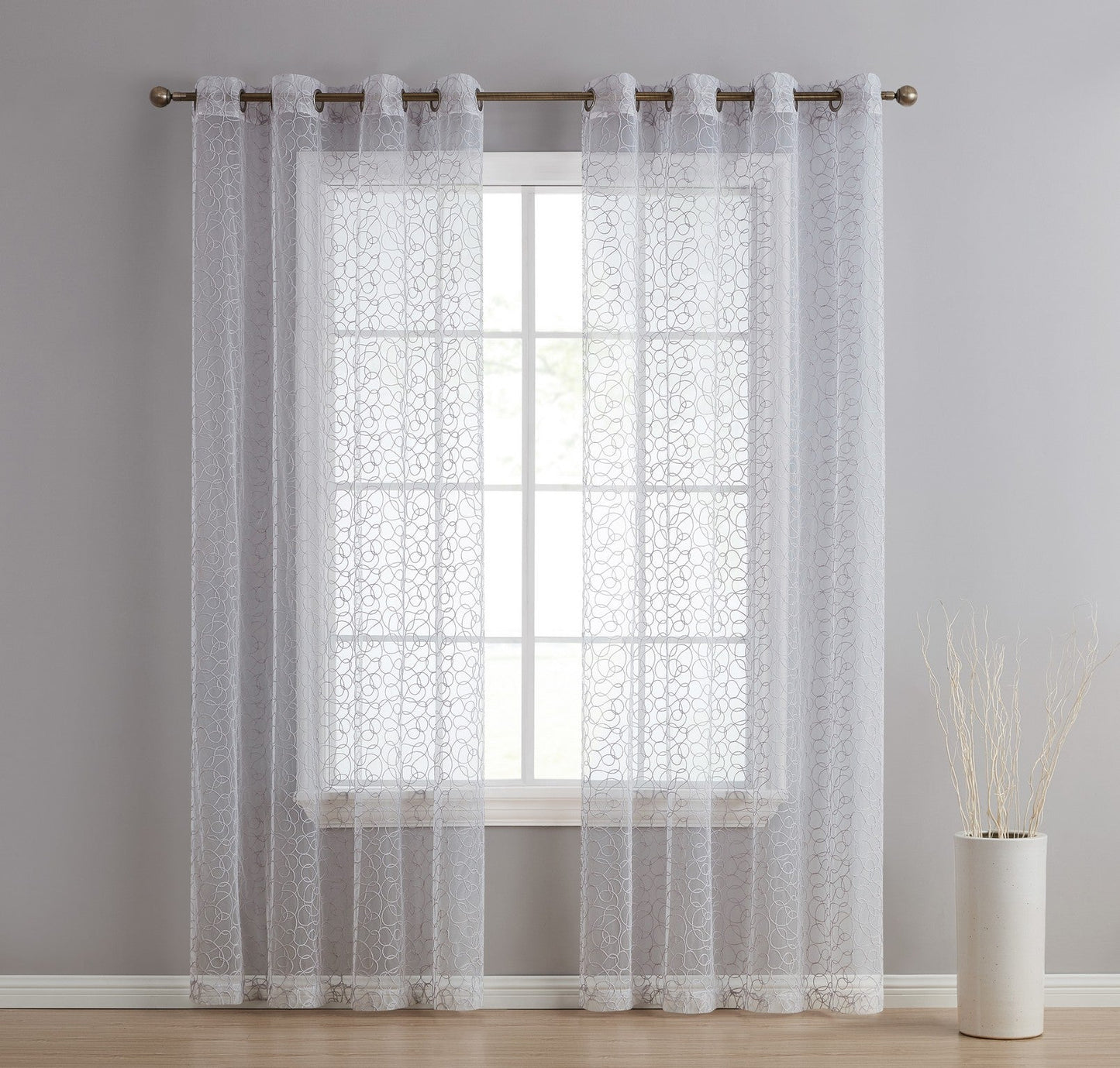 Audrey Embroidered Grommet Sheer Curtain Panels