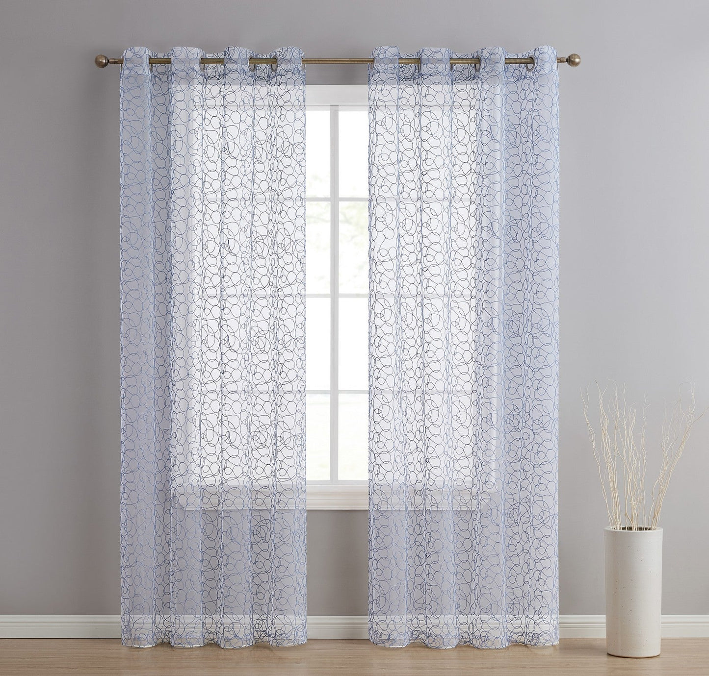 Audrey Embroidered Grommet Sheer Curtain Panels