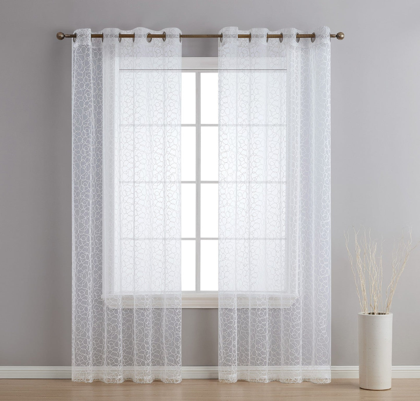 Audrey Embroidered Grommet Sheer Curtain Panels