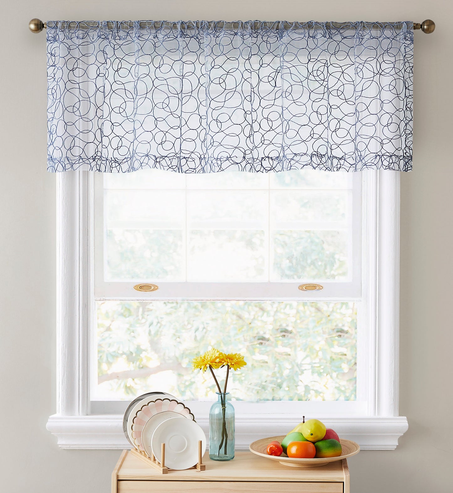 Audrey Embroidered Rod Pocket Curtain Tiers and Valances