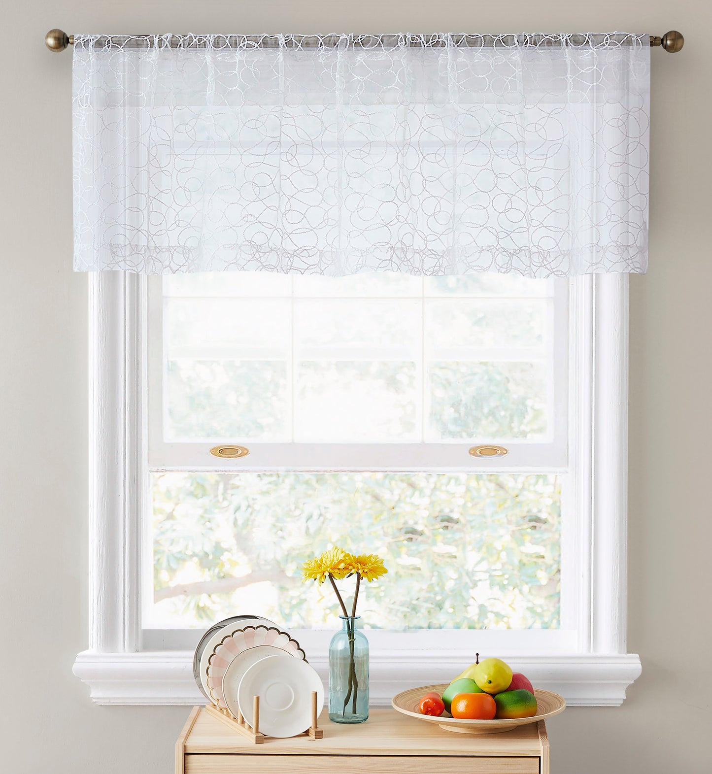 Audrey Embroidered Rod Pocket Curtain Tiers and Valances