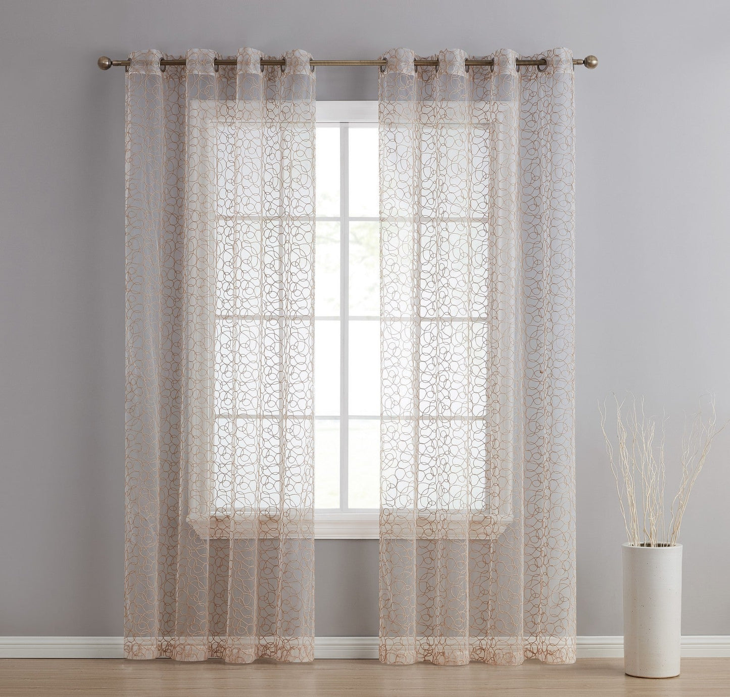 Audrey Embroidered Grommet Sheer Curtain Panels