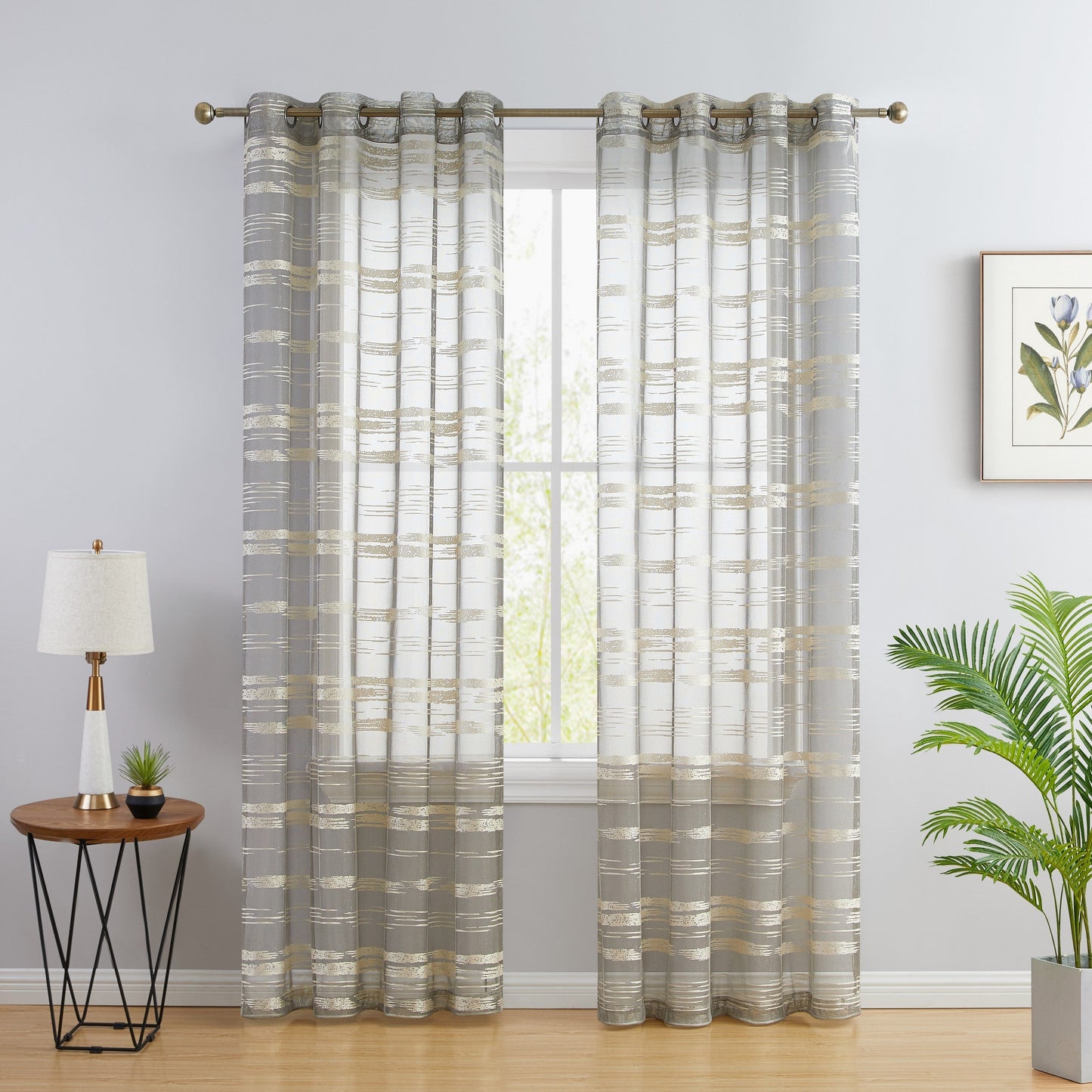 Broadway Stripe Sheer Grommet Curtain Panels