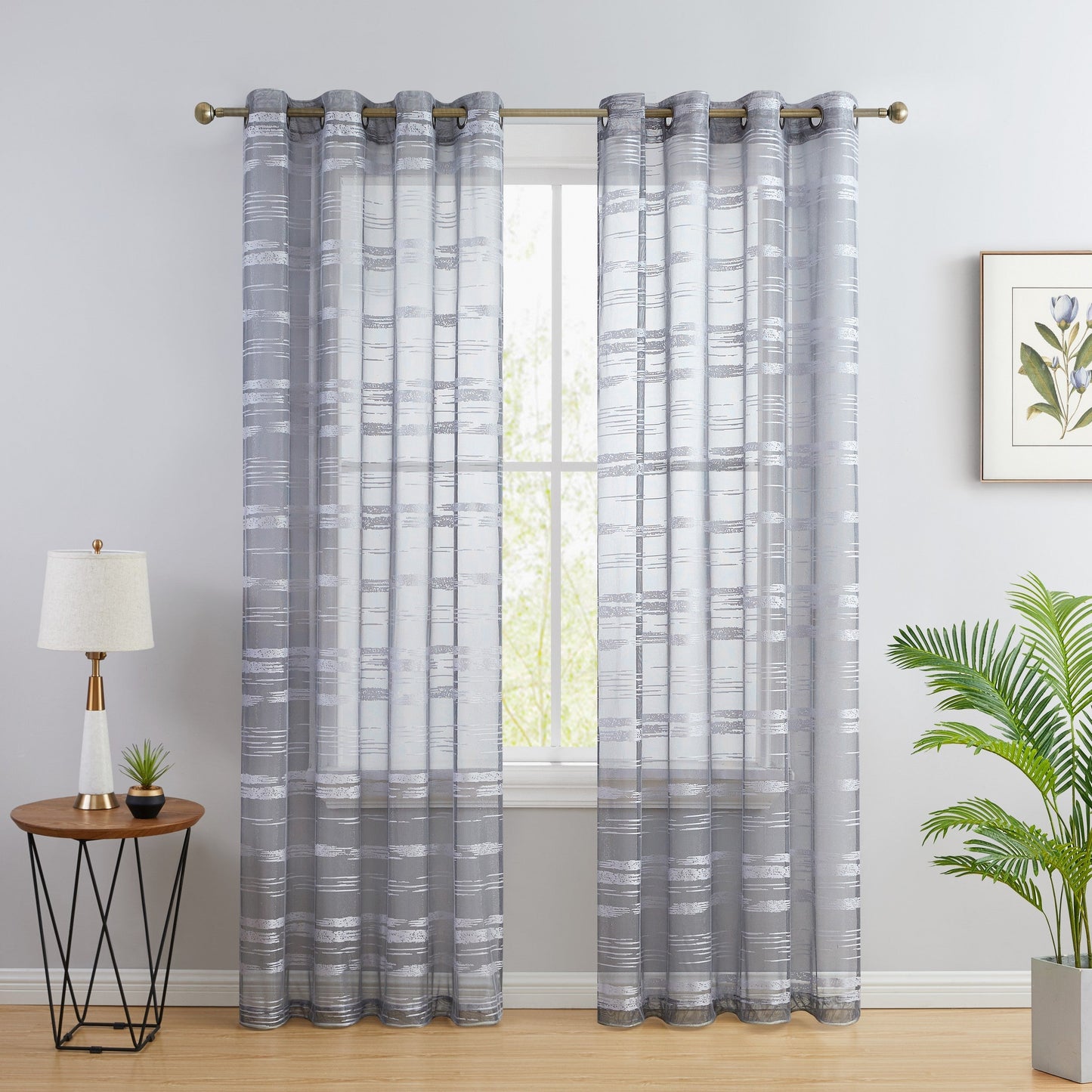 Broadway Stripe Sheer Grommet Curtain Panels