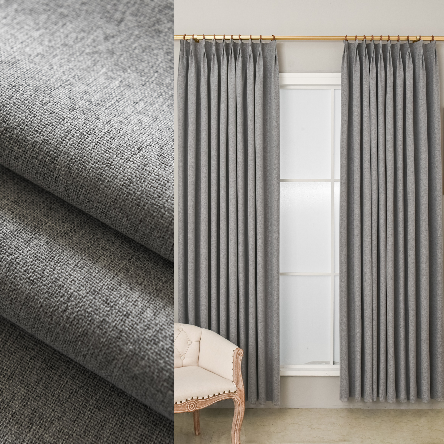 100% Total Blackout Curtain Linen Textured, Customize Size/Head, 1 Panel