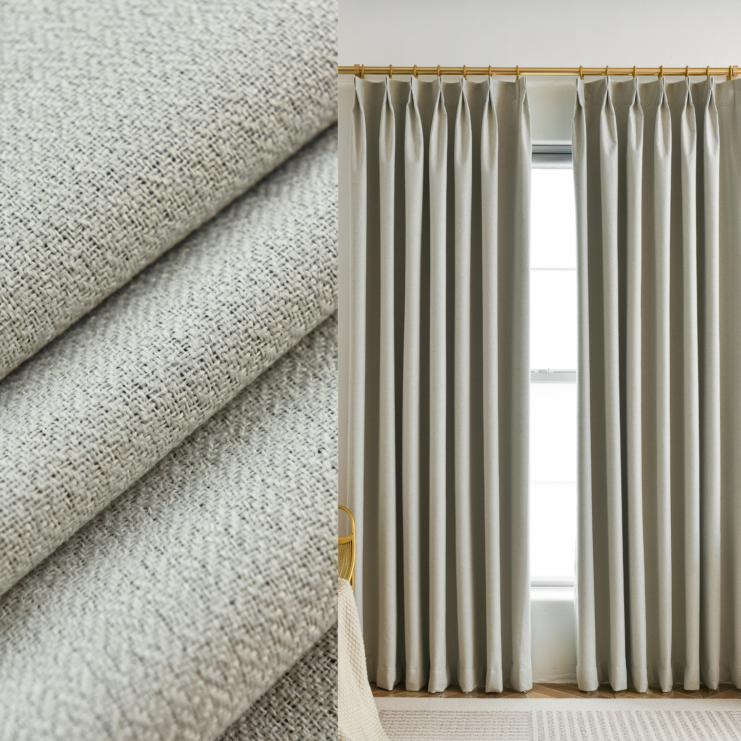 100% Total Blackout Curtain Subtle Herringbone Textured, Customize Size/Head, 1 Panel