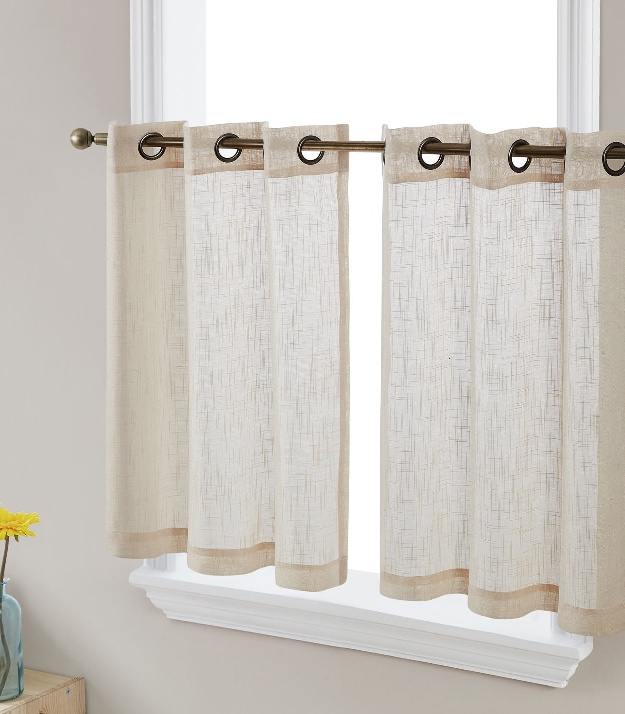 Abbey Faux Linen Grommet Cafe Tiers and Valances