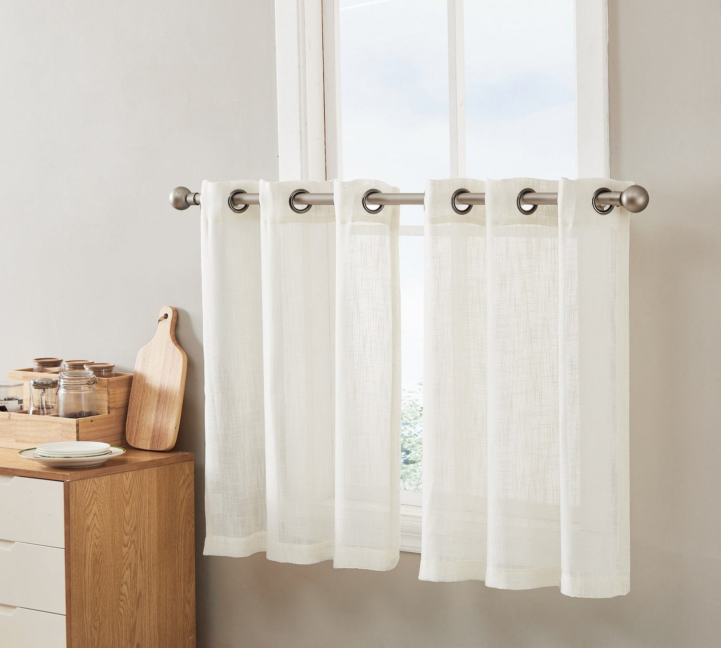 Abbey Faux Linen Grommet Cafe Tiers and Valances