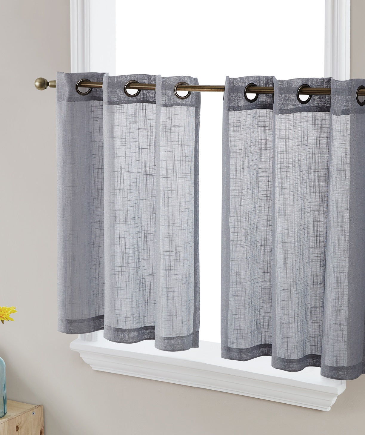 Abbey Faux Linen Grommet Cafe Tiers and Valances