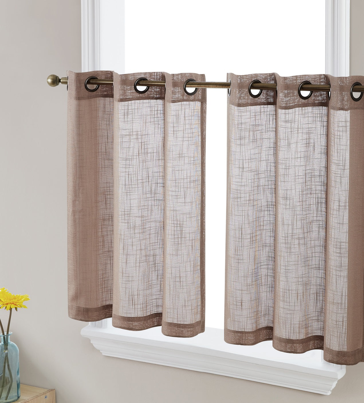 Abbey Faux Linen Grommet Cafe Tiers and Valances