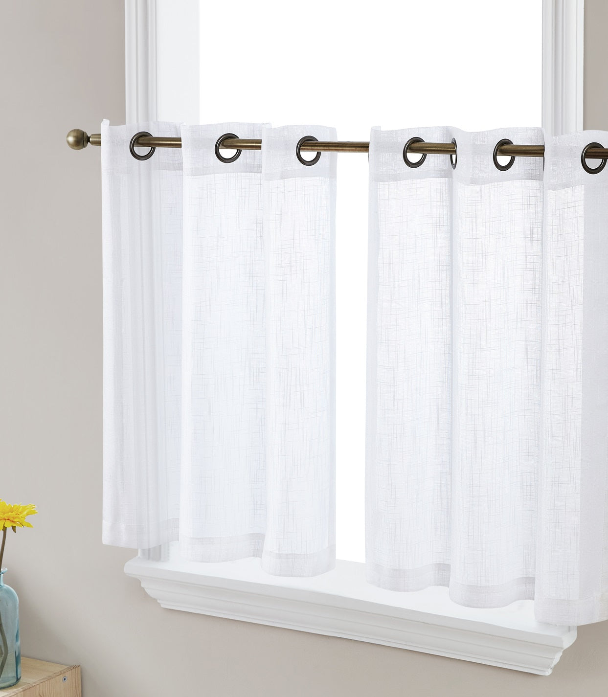 Abbey Faux Linen Grommet Cafe Tiers and Valances
