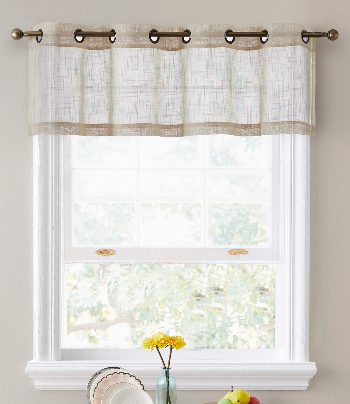 Abbey Faux Linen Grommet Cafe Tiers and Valances