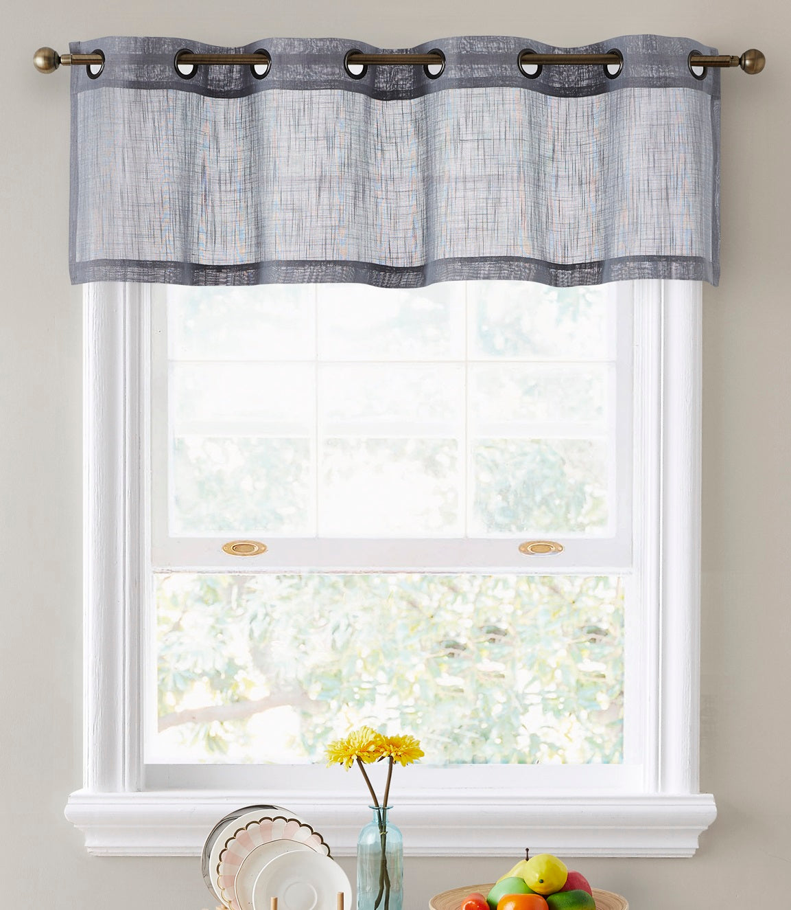 Abbey Faux Linen Grommet Cafe Tiers and Valances