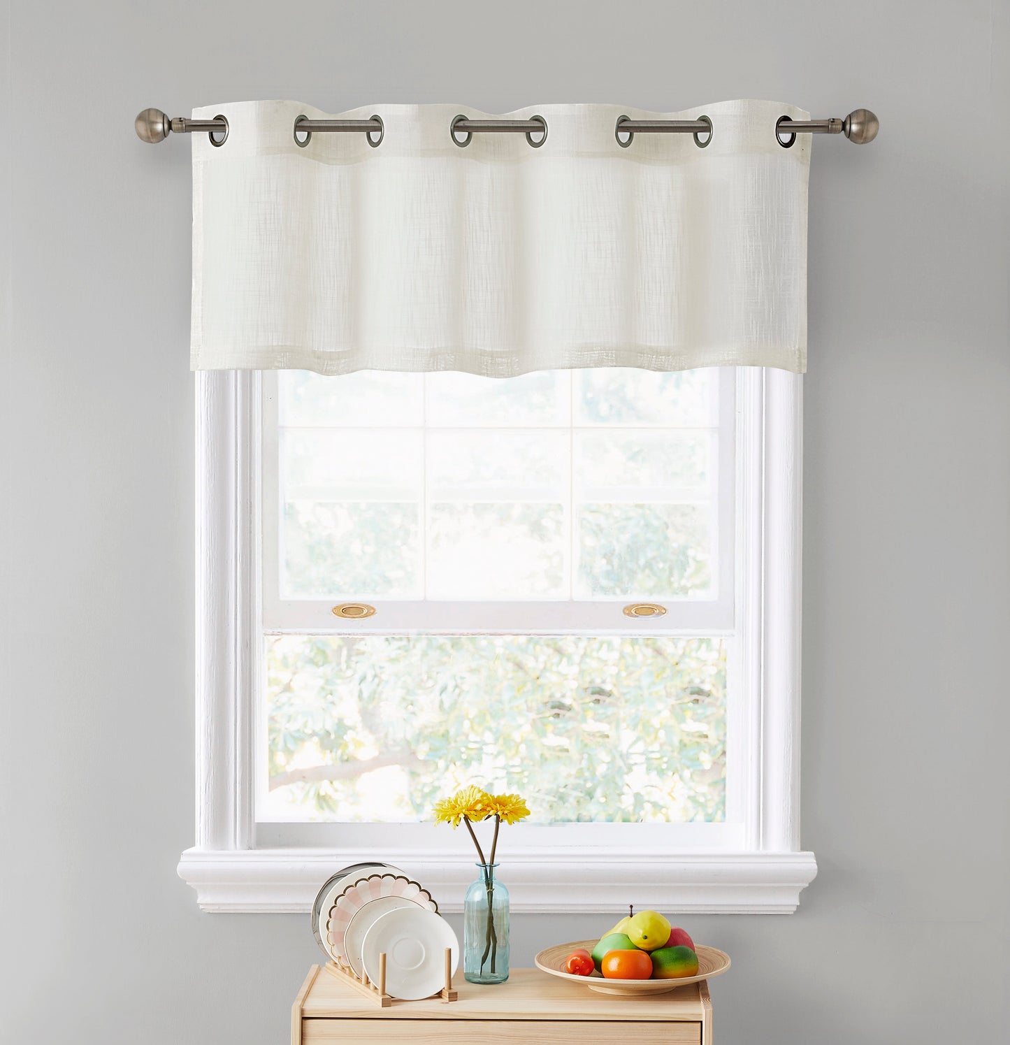 Abbey Faux Linen Grommet Cafe Tiers and Valances