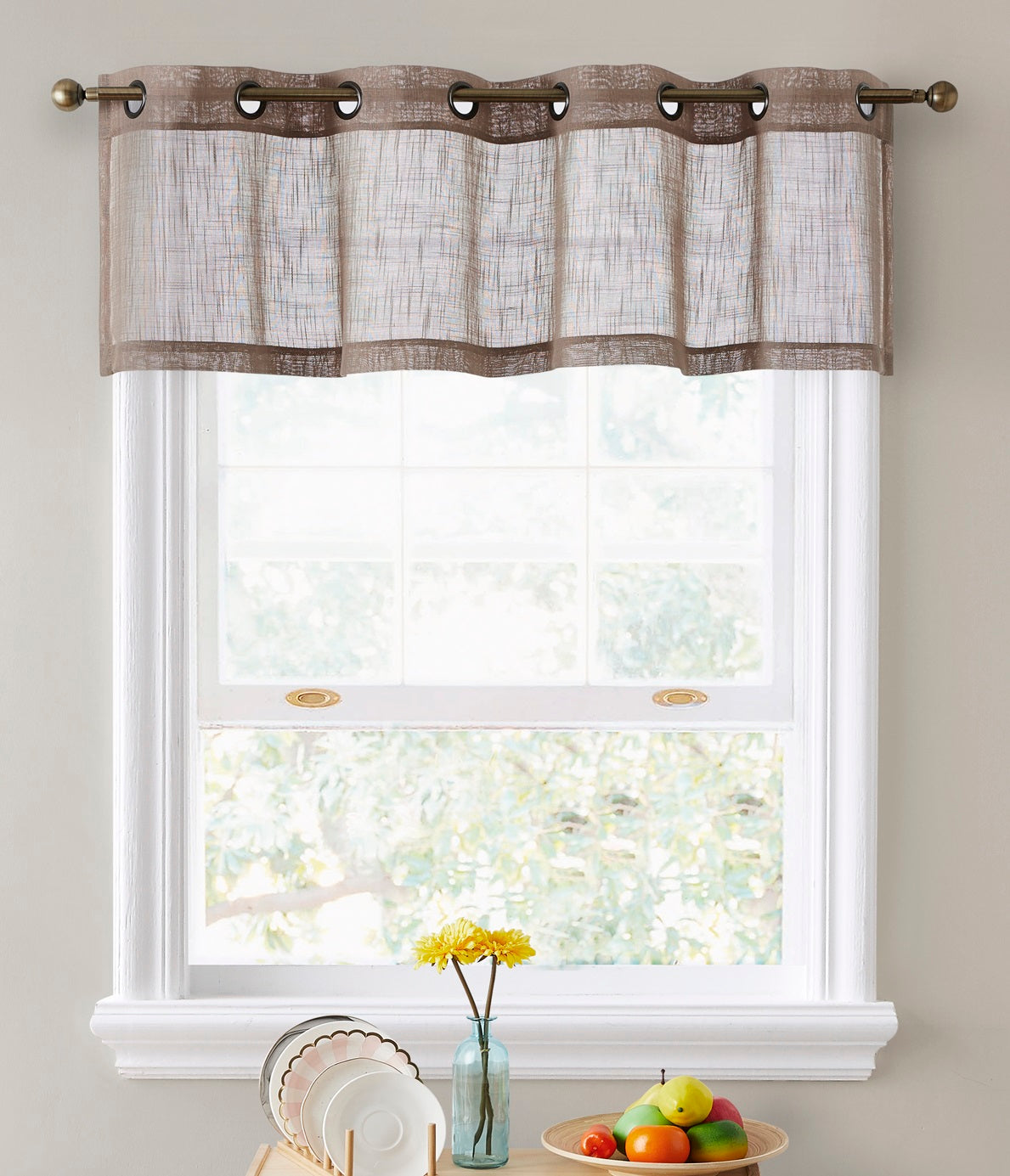 Abbey Faux Linen Grommet Cafe Tiers and Valances