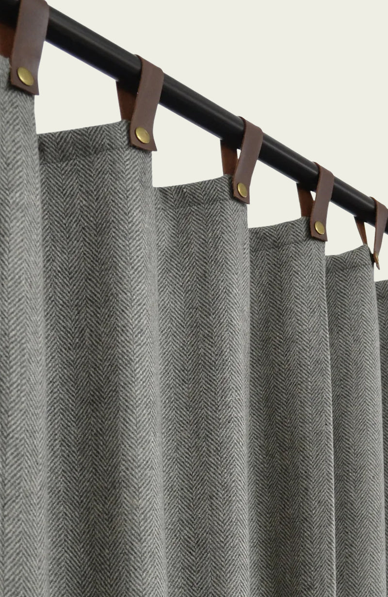 Gray Chevron Leather Tab Wool Curtain