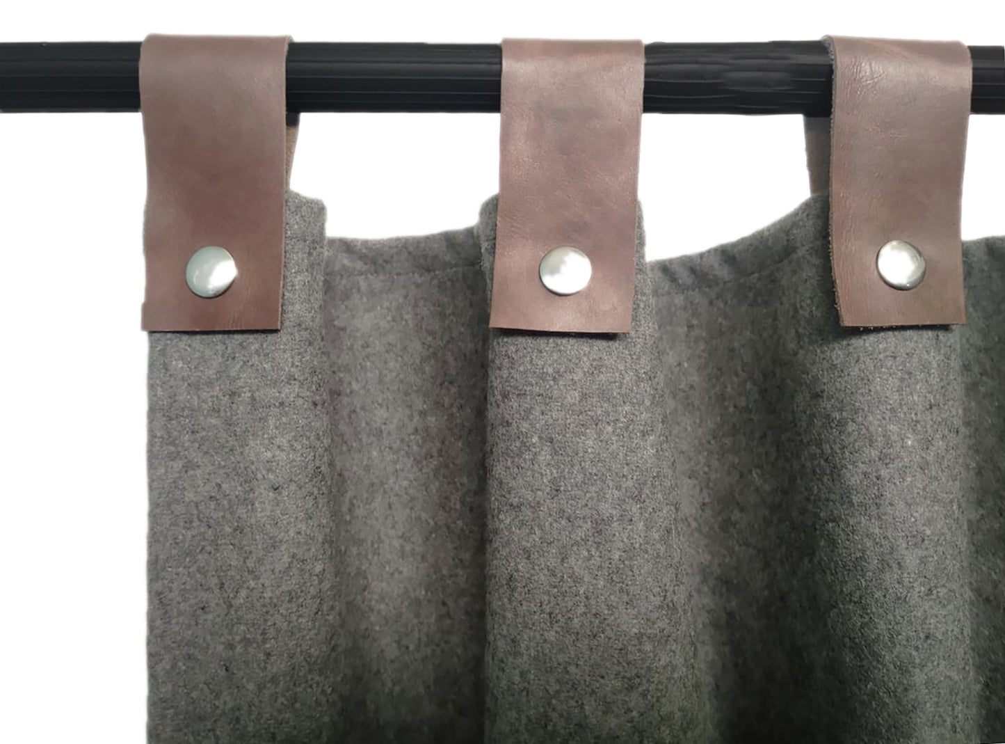 Amore Beaute Wool Felt Curtains With Leather Tab and Snap Button Closure