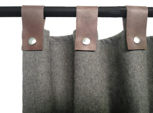 Amore Beaute Wool Felt Curtains With Leather Tab and Snap Button Closure