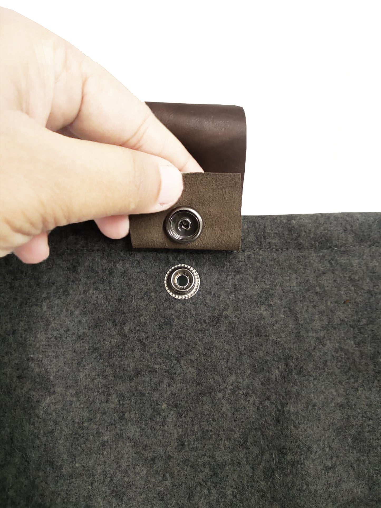 Wool Felt Curtains With Leather Tab and Snap Button Closure