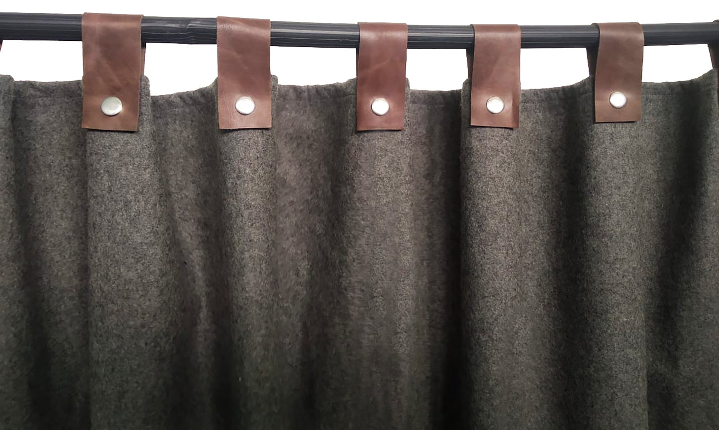 Wool Felt Curtains With Leather Tab and Snap Button Closure