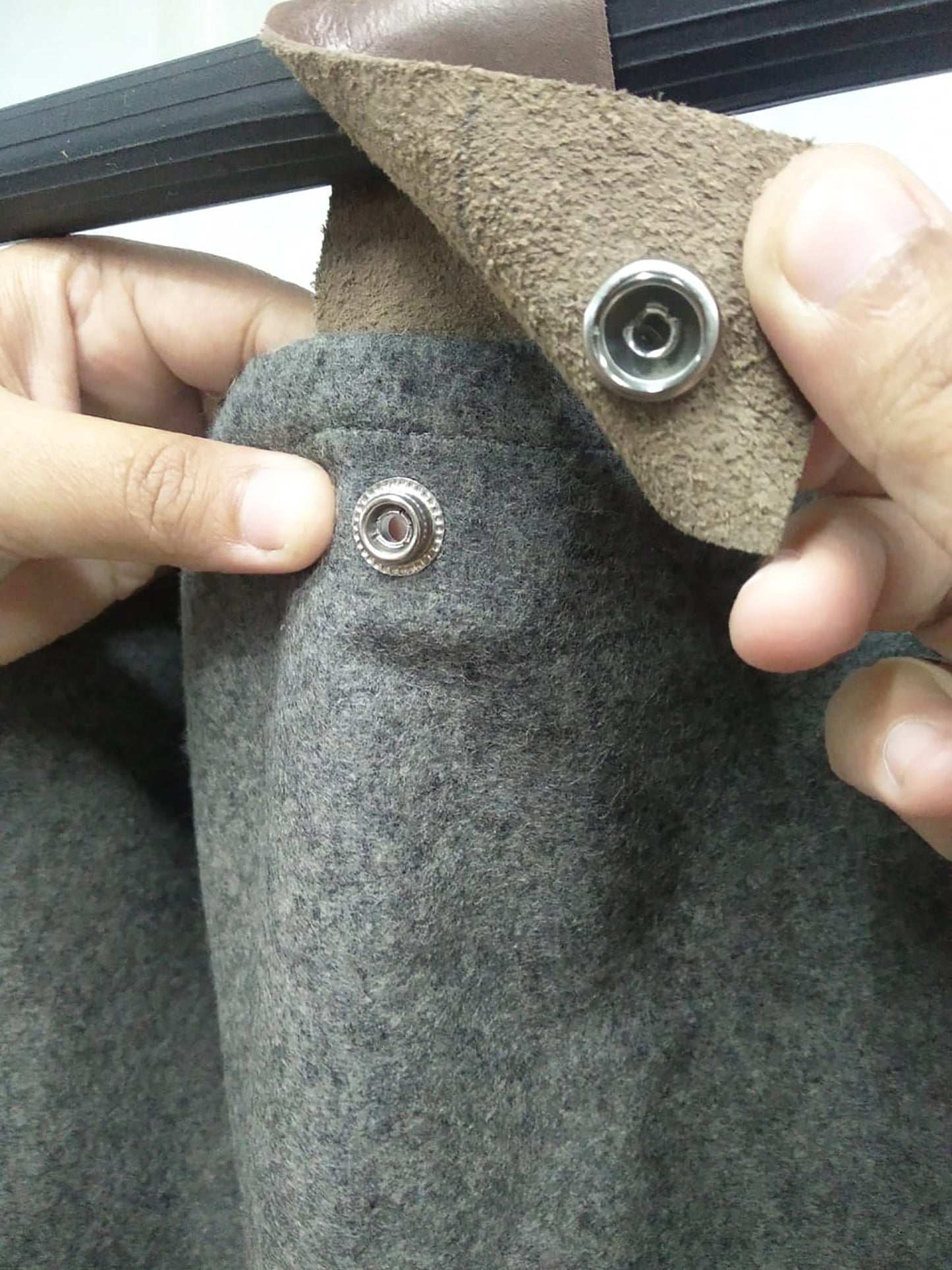 Wool Felt Curtains With Leather Tab and Snap Button Closure