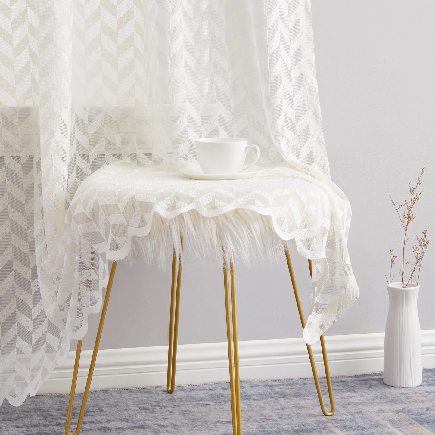 Herringbone Lace Sheer Rod Pocket Curtain Panels