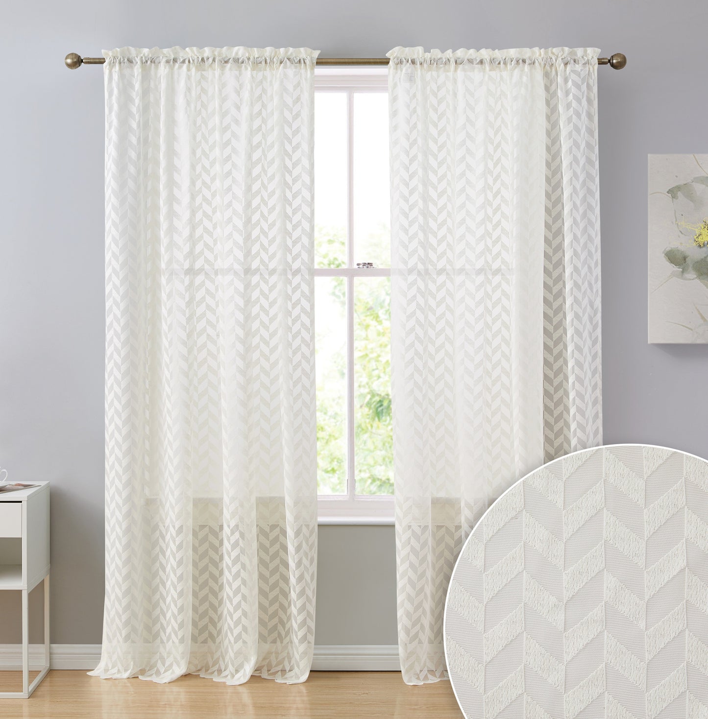 Herringbone Lace Sheer Rod Pocket Curtain Panels