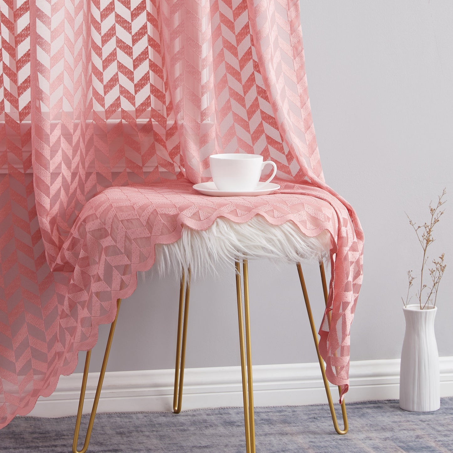 Herringbone Lace Sheer Rod Pocket Curtain Panels