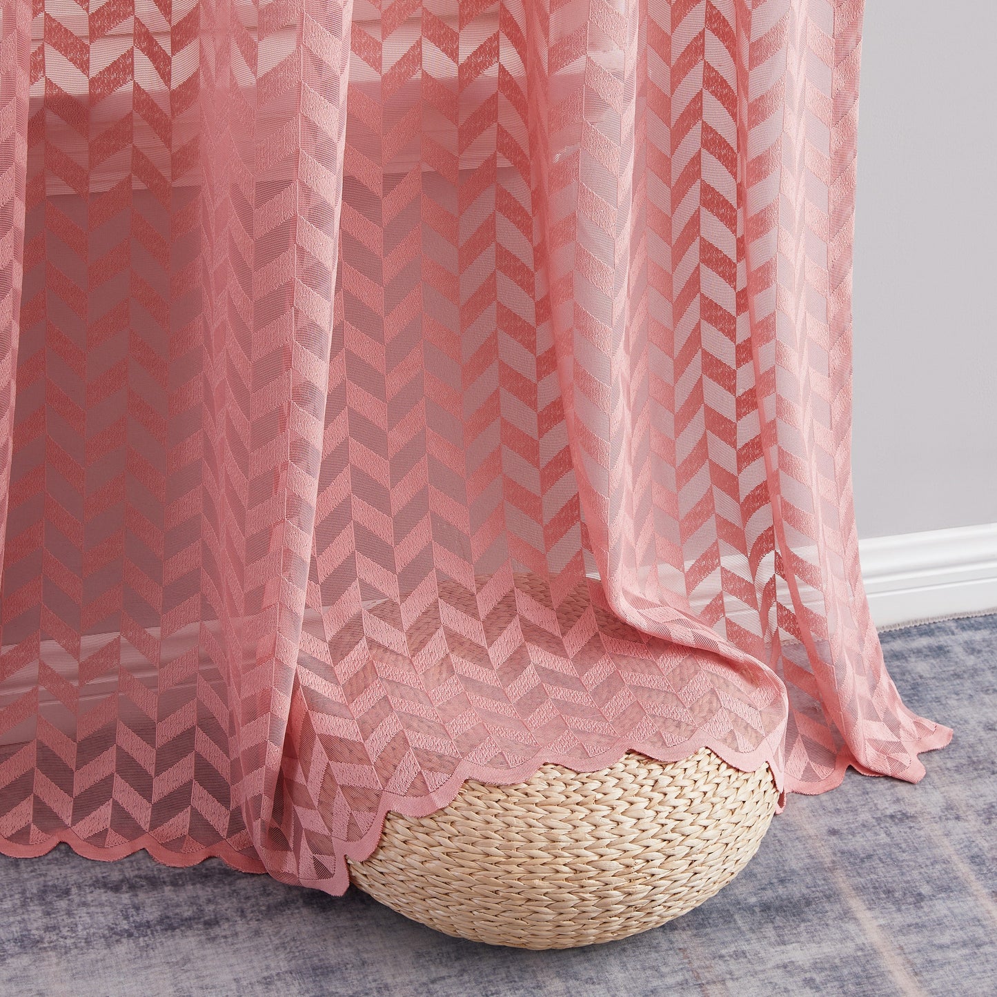 Herringbone Lace Sheer Rod Pocket Curtain Panels