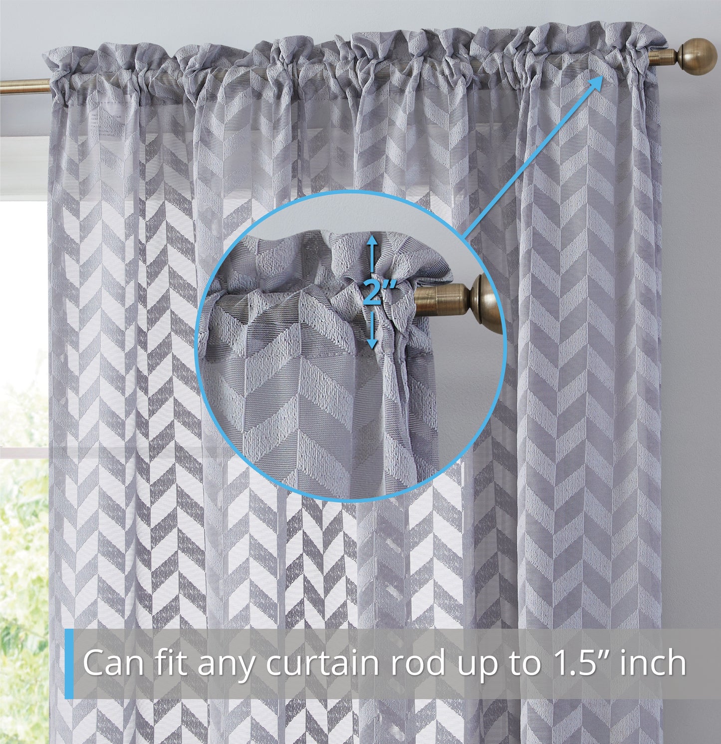 Herringbone Lace Sheer Rod Pocket Curtain Panels