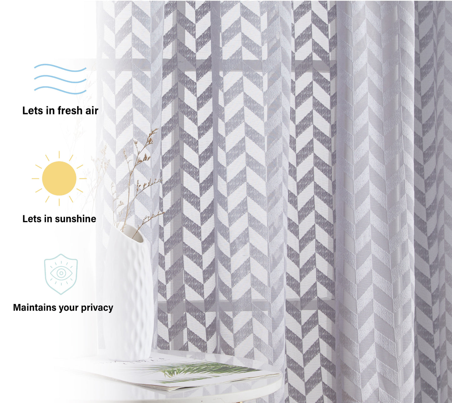 Herringbone Lace Sheer Rod Pocket Cafe Tiers & Swag Curtains