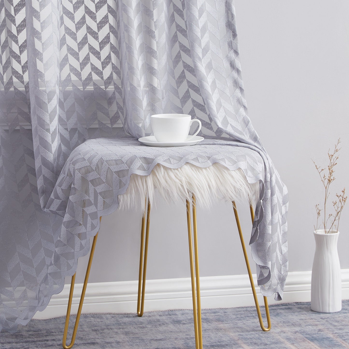 Herringbone Lace Sheer Rod Pocket Curtain Panels