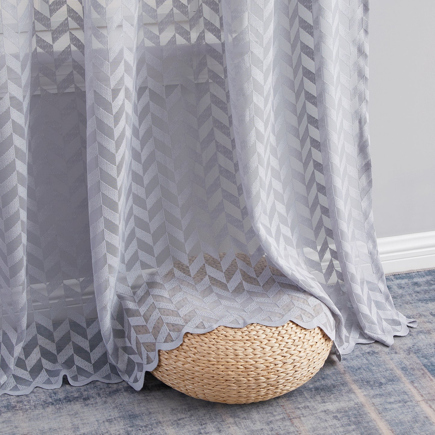 Herringbone Lace Sheer Rod Pocket Curtain Panels