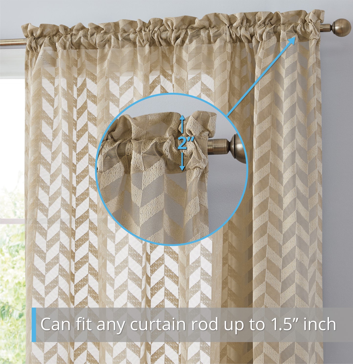 Herringbone Lace Sheer Rod Pocket Curtain Panels