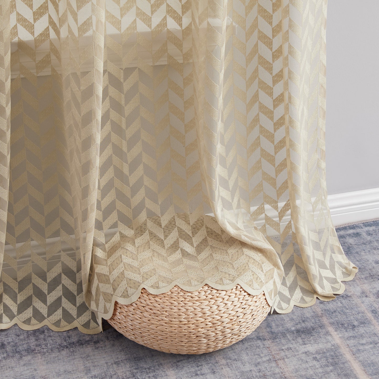 Herringbone Lace Sheer Rod Pocket Curtain Panels