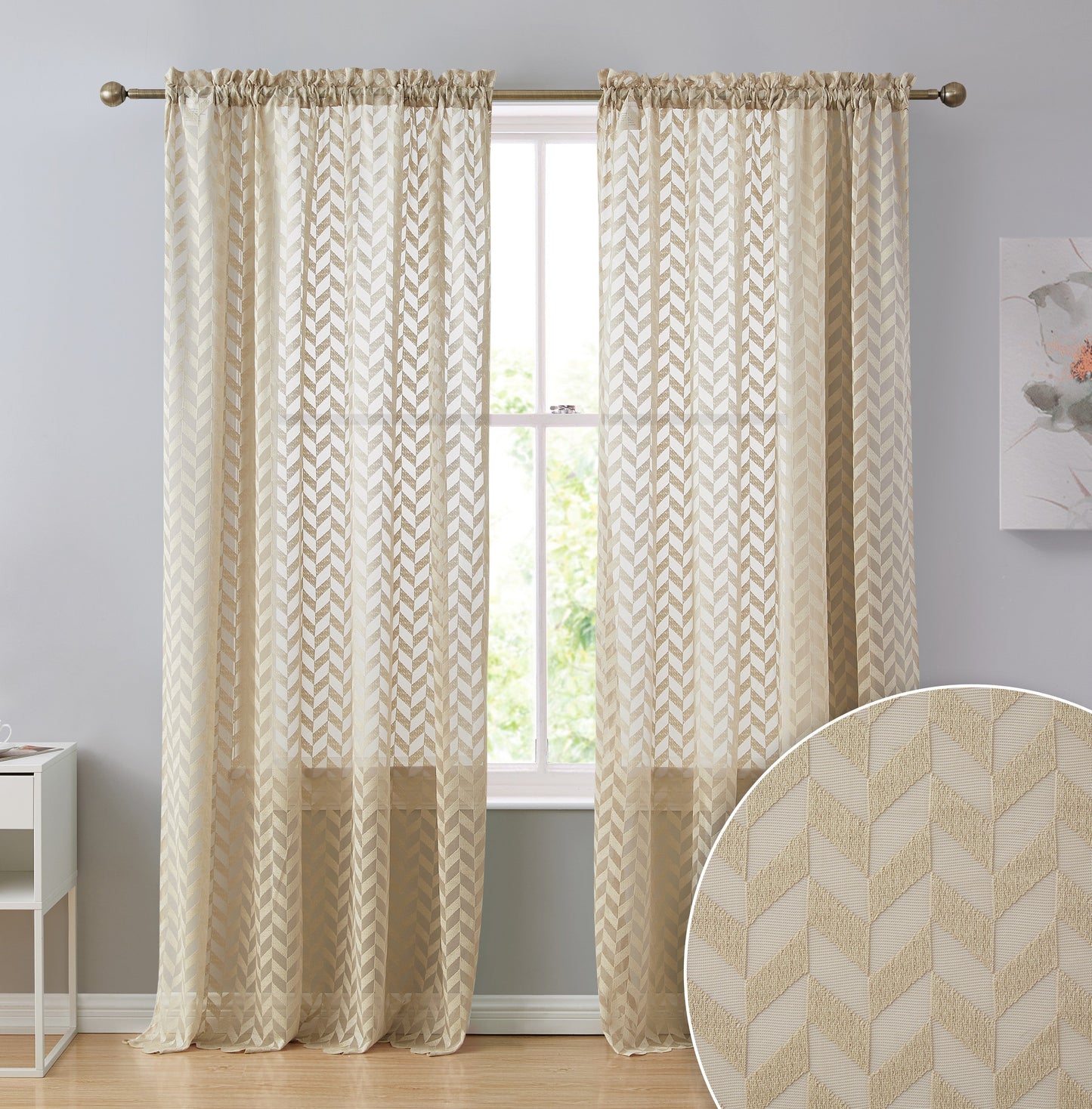 Herringbone Lace Sheer Rod Pocket Curtain Panels