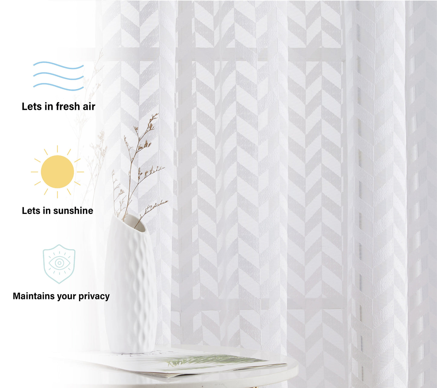 Herringbone Lace Sheer Rod Pocket Curtain Panels