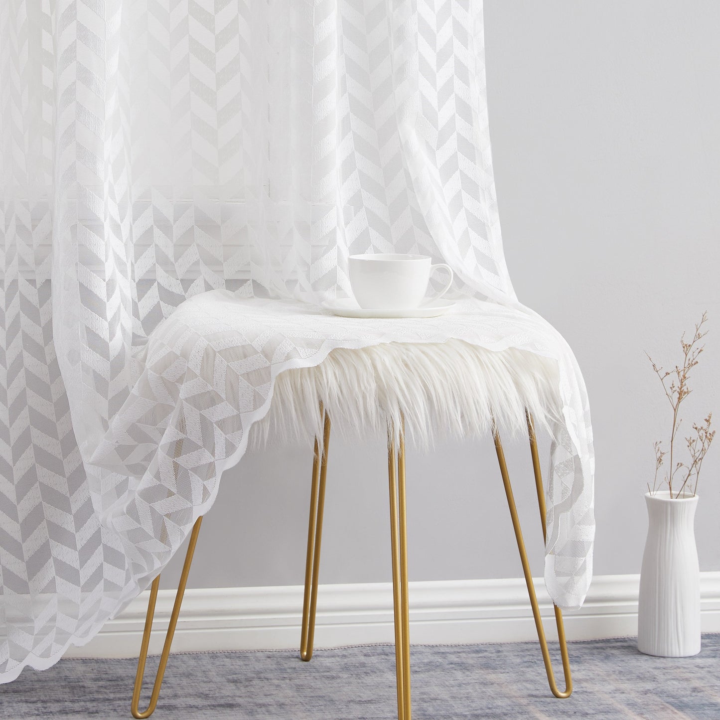Herringbone Lace Sheer Rod Pocket Curtain Panels