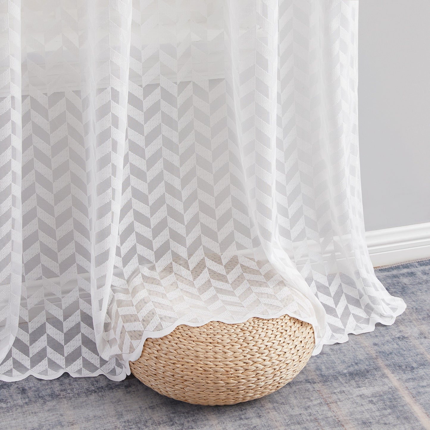 Herringbone Lace Sheer Rod Pocket Curtain Panels