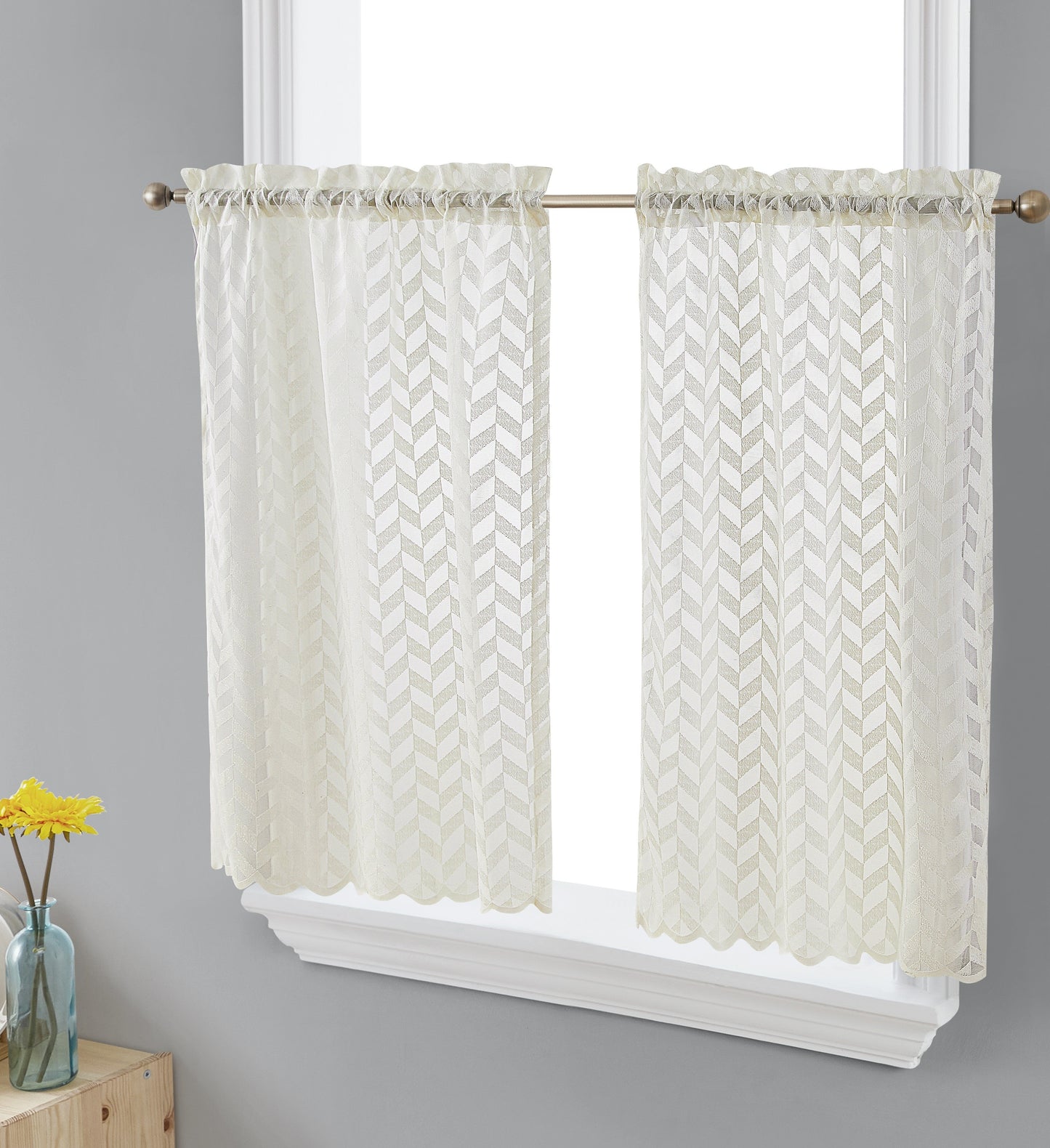 Herringbone Lace Sheer Rod Pocket Cafe Tiers & Swag Curtains
