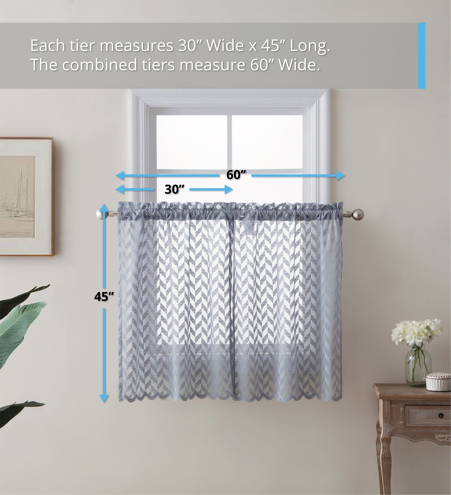 Herringbone Lace Sheer Rod Pocket Cafe Tiers & Swag Curtains